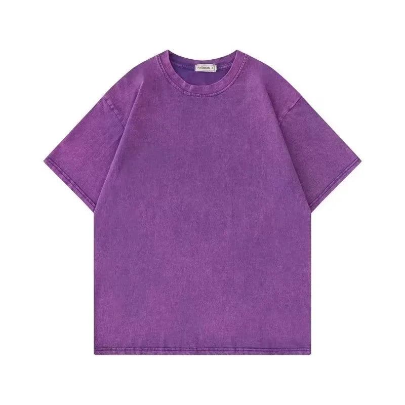 Distressed Heavy Cotton Short Sleeve T-shirt For Men Loose Fit Hong Kong Style Ins Half Sleeve Summer Trendy Body T-shirt