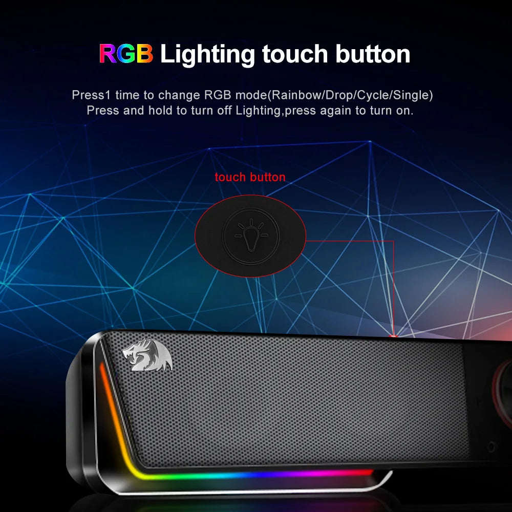 REDRAGON GS570 Darknets Support Bluetooth Wireless aux 3.5 surround RGB speakers column sound bar for computer PC loudspeakers
