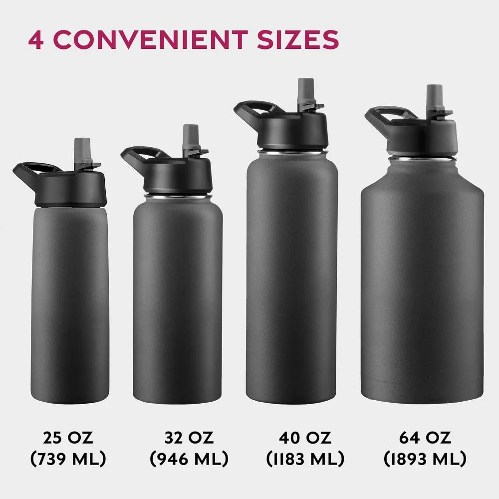 Triple Insulated Stainless Steel Water Bottle With Straw Lid Flip Top Lid Wide Mouth Cap 750 ML Keeps Hot and Cold Hiking Biking