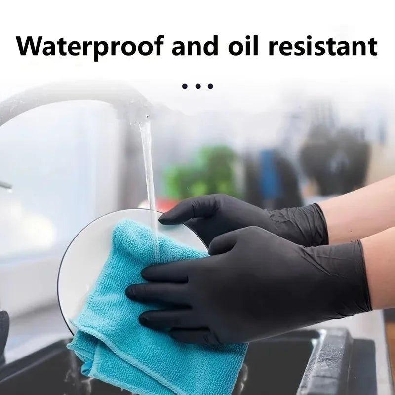 100/50/20 black nitrile gloves, thick disposable cleaning gloves, hair salon waterproof tattoo dishwashing gloves