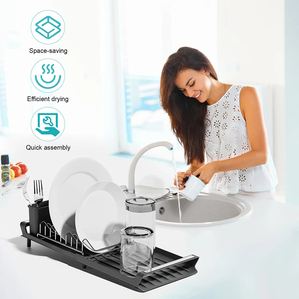 1PCS Dish Drying Rack Kitchen Utensils Drainer Rack With Drain Basket Countertop Dinnerware Organizer Kitchen Storage Rack