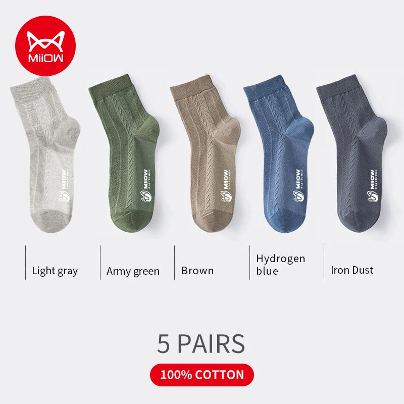 MiiOW 5 Pairs/Lot Cotton Socks Men's Casual Dress Socks Printing Winter Warm Long Male High Quality Colorful Socks For Man Gift