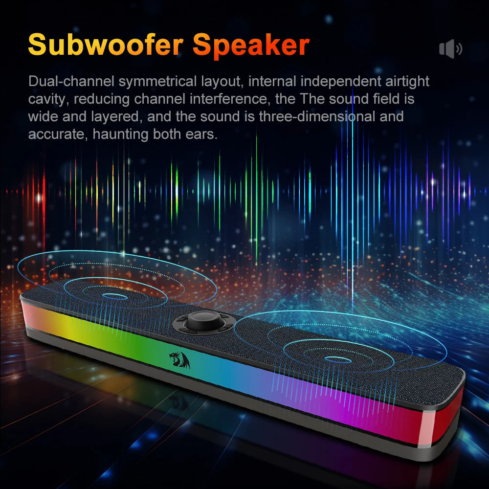 REDRAGON NEO GS515 RGB Desktop Soundbar 2.0 Channel Stereo Computer USB Speakers Support Bluetooth Wireless loudspeakers for PC