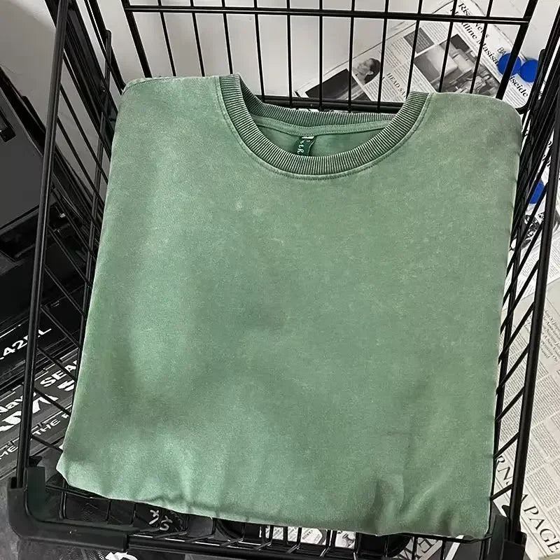 Distressed Heavy Cotton Short Sleeve T-shirt For Men Loose Fit Hong Kong Style Ins Half Sleeve Summer Trendy Body T-shirt