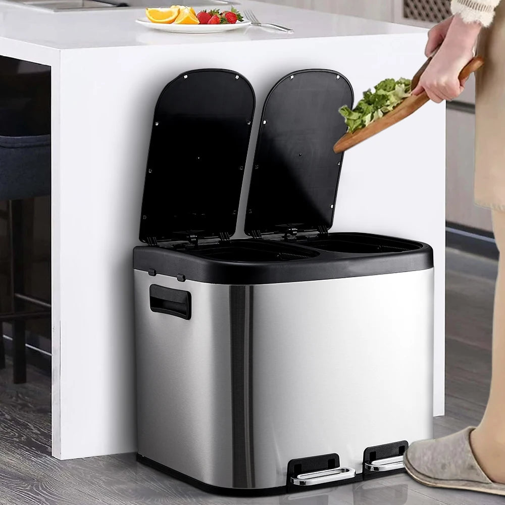 Voltsify 20L Stainless Steel Step Open Trash Can with Dual Pedals Kitchen Household Large Capacity Hotel Trash Can