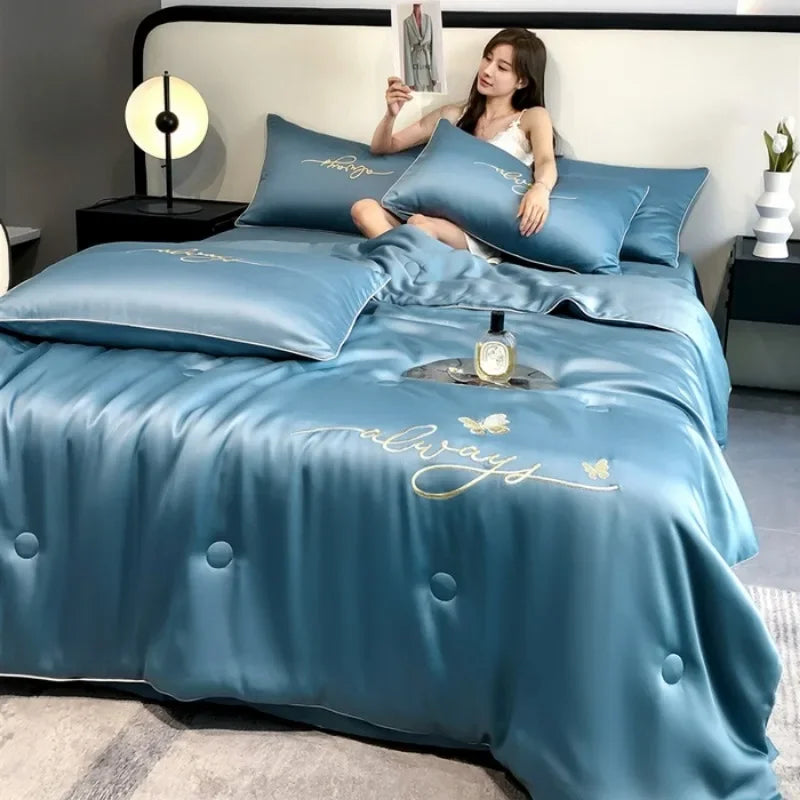 Wash Ice Silk Embroidered Tinnifera Quilt Single Piece Soft and Comfortable Air Conditioning Student Apartment Single Thin Quilt