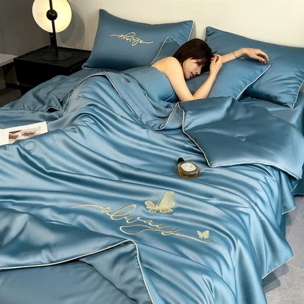 Wash Ice Silk Embroidered Tinnifera Quilt Single Piece Soft and Comfortable Air Conditioning Student Apartment Single Thin Quilt