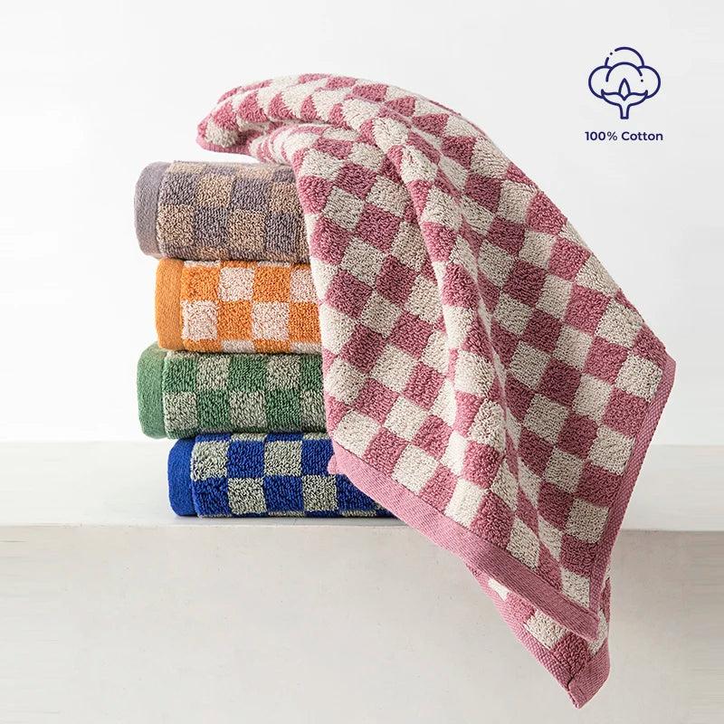 Battilo Plaid Cotton Bath Towels Set Soft Absorbent Daily Cleansing Face Hand Towel Set Patterned Lightweight Towel for Bathroom