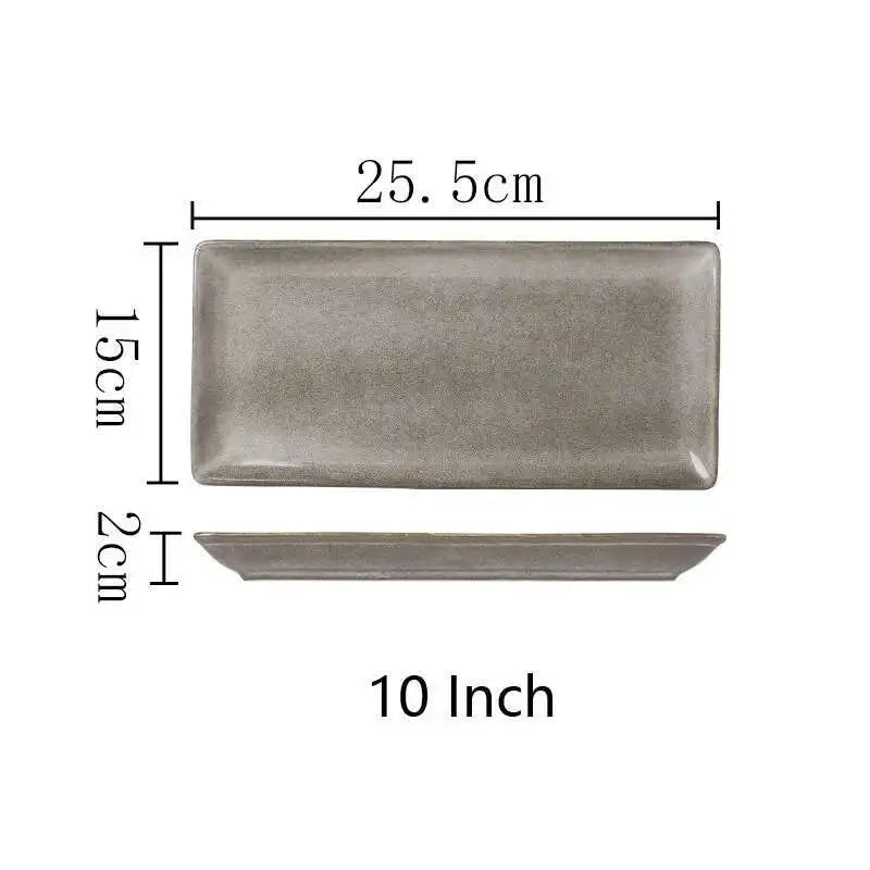 Japanese Ceramic Dinner Plate Rice Bowl Food Tray  Retro Gray Tableware Porcelain Fruit Salad Sushi Serving Plate Dinnerware