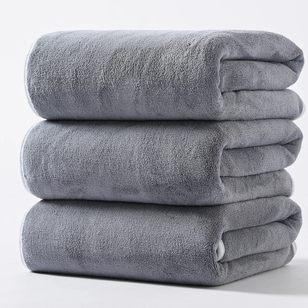 3PCS Large Bath Towels Set Grey Adult Coral Velvet Bathroom Absorbent Soft Quick Dry White Bathing Towel 70X140 Beachtowel Black