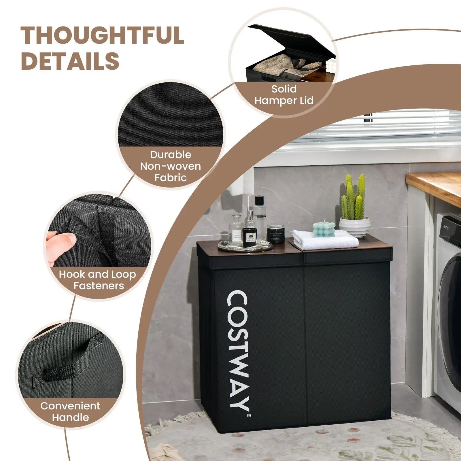 GOFLAME 2-Section Large Laundry Basket 105L Laundry Hamper Bin Clothes Organiser Home