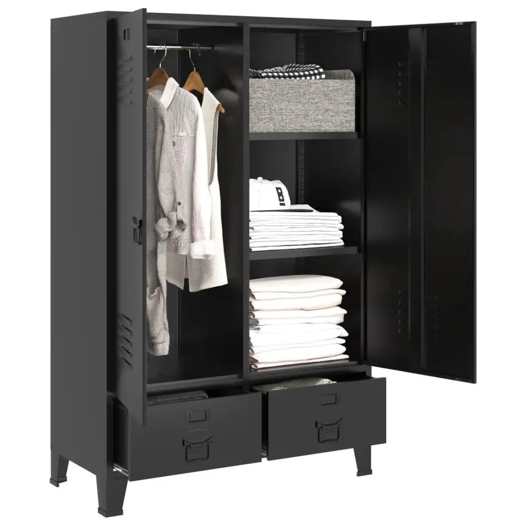 Industrial Black Steel Wardrobe 90x40x140 cm - Stylish Storage Solution