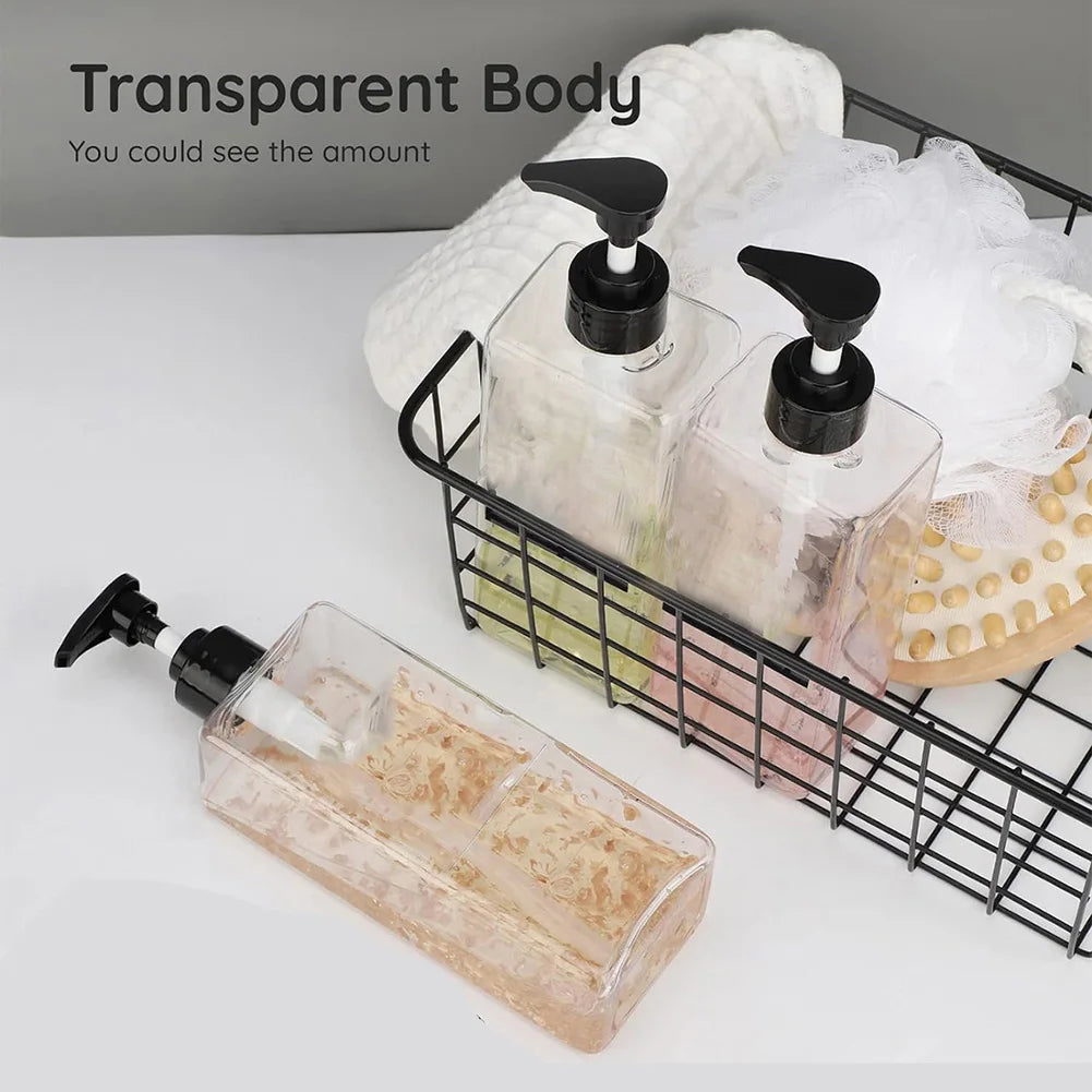 3PCS 500ml Square Soap Dispenser Waterproof Labels Refillable Empty Bottle Hand Soap Liquid Lotion Shampoo Conditioner Container