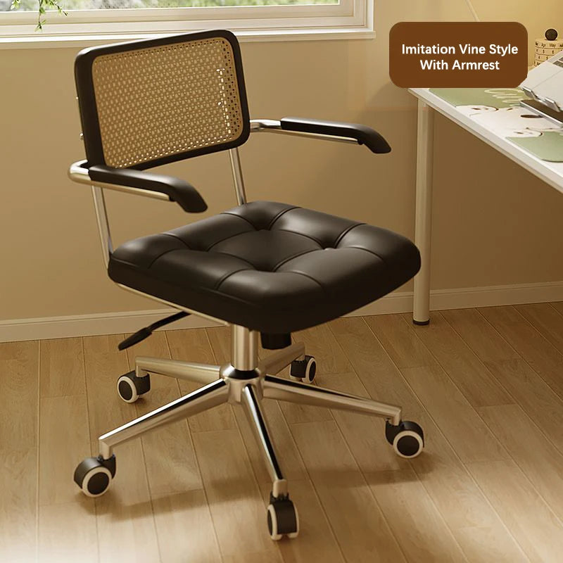 Office Chair Retro Computer Chair Simple Study Desk Armchair Swivel Backrest Lift Chair Leather Armchair with Rocking Function