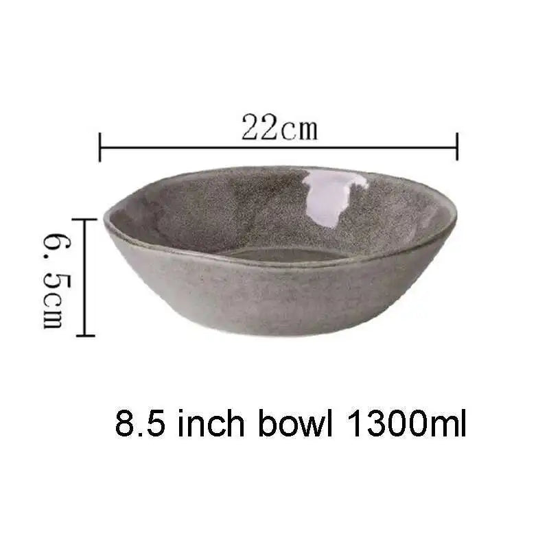 Japanese Ceramic Dinner Plate Rice Bowl Food Tray  Retro Gray Tableware Porcelain Fruit Salad Sushi Serving Plate Dinnerware