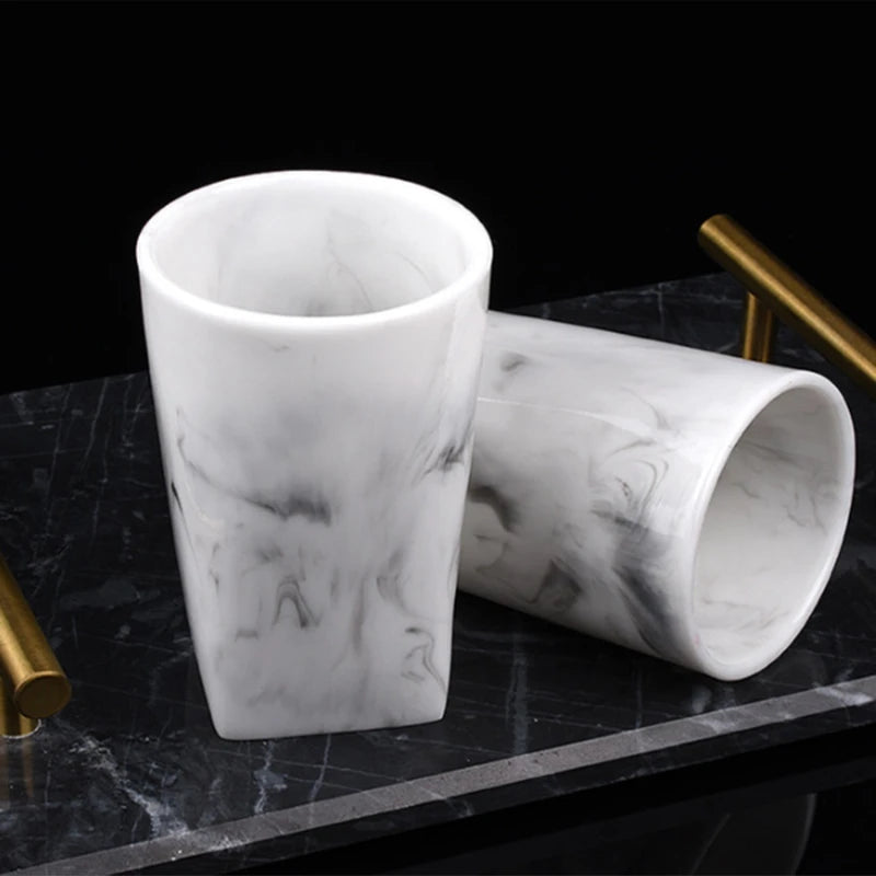 1Set Resin Imitation Marble Bathroom Accessory Kits Mouthwash Cup Soap Toothbrush Holder Shampoo Bottle Household Wash