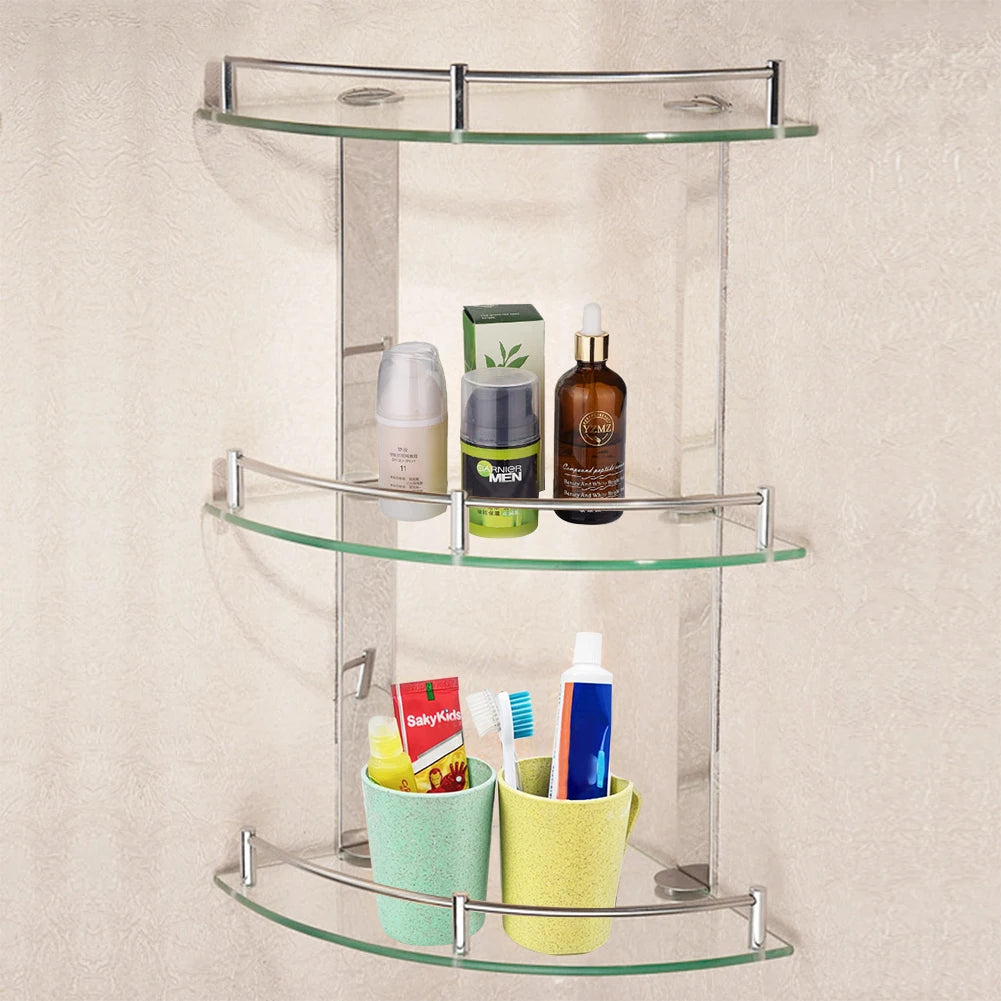 3 Tier Corner Glass Shower Storage Shampoo Holder, 24x24CM