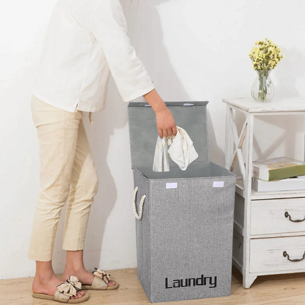 Foldable Laundry Basket Clothes Storage Bin with Rope Handle