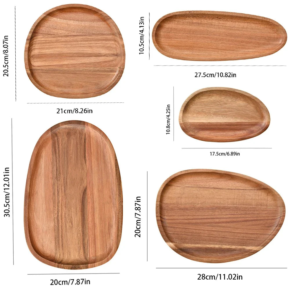 1Pc Oval Tray Food Serving Plate Acacia Wood Snack Deseert Plate Teaboard Natural Tea Food Server Dishes Drink Platter