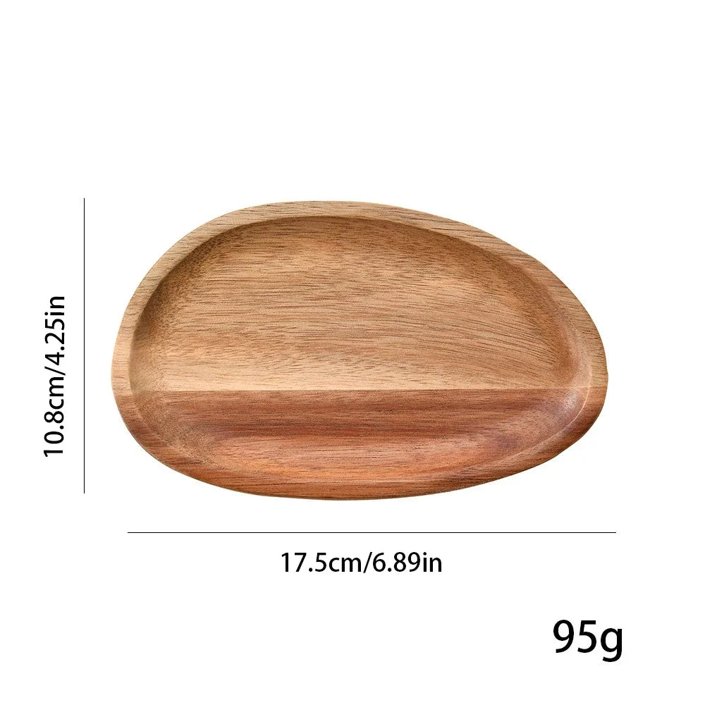1Pc Oval Tray Food Serving Plate Acacia Wood Snack Deseert Plate Teaboard Natural Tea Food Server Dishes Drink Platter