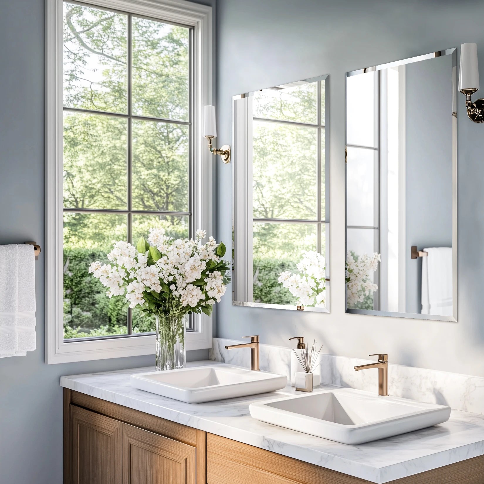 Wisfor Frameless Bathroom Mirror for Over Sink, Beveled Wall Mirror, Rectangle Vanity Mirror, Modern Style