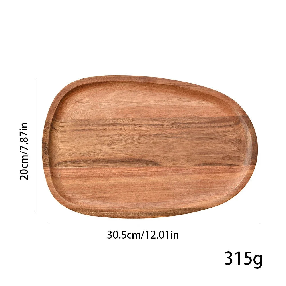 1Pc Oval Tray Food Serving Plate Acacia Wood Snack Deseert Plate Teaboard Natural Tea Food Server Dishes Drink Platter