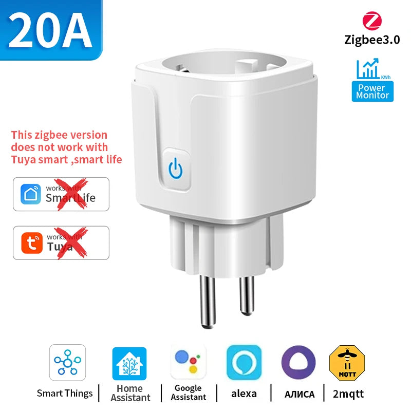TNCE Tuya WiFi/Zigbee Smart Plug 16A/20A EU Smart Socket With Power Monitoring Timing Function Work With Alexa GoogleHome