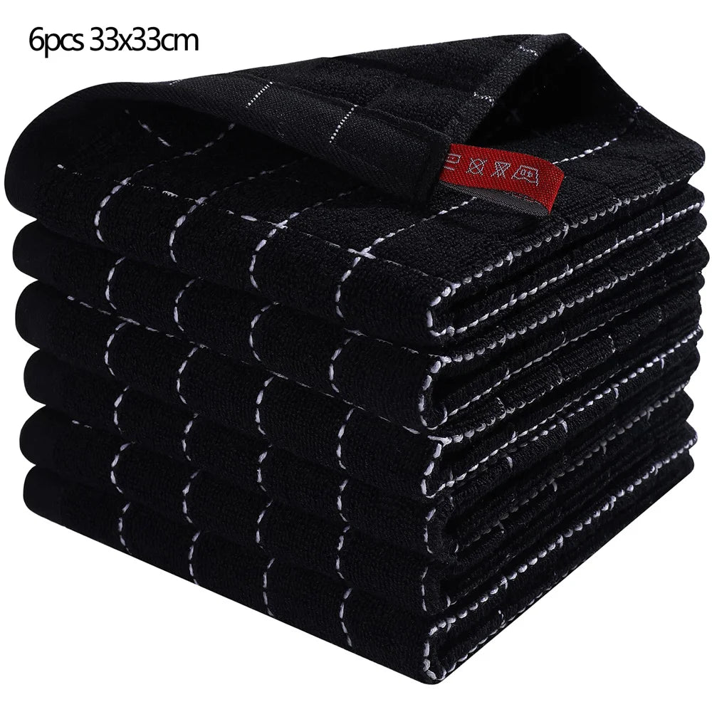 Olanly 4/6pcs 100% Cottton Kitchen Towel Absorbent Dishcloth Ultra Soft Kitchen Cloths Drying Hand Towels Home Cleaning Tools