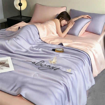 Wash Ice Silk Embroidered Tinnifera Quilt Single Piece Soft and Comfortable Air Conditioning Student Apartment Single Thin Quilt