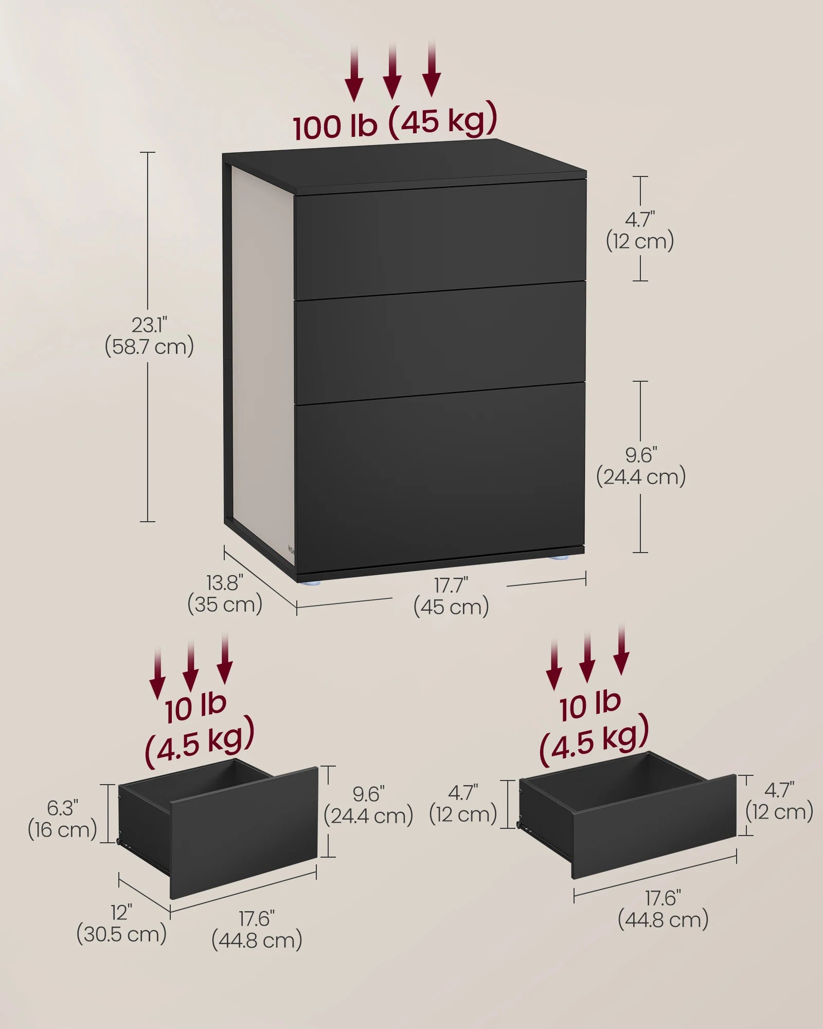 VASAGLE Bedside Table, Superfast Toolless Assembly, Nightstand with 3 Storage Drawers, Side Table, Modern Minimalist