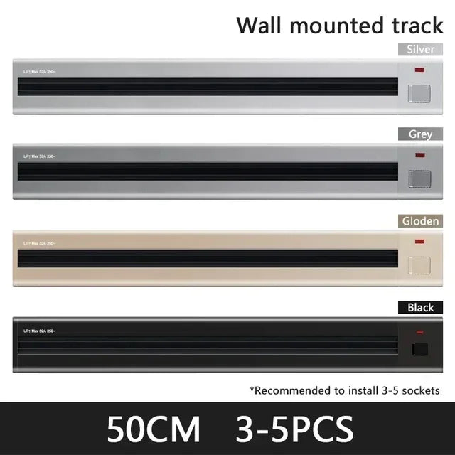 Enchufes móviles montados en la pared, Riel de enchufe de pista moderno, potencia de electrodomésticos de alta gama, puertos USB