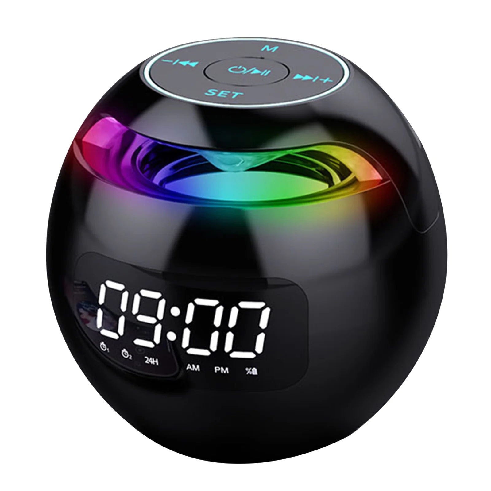 Spherical Desk Alarm Clock 2000mAh LED Screen Music Player Clock BT 5.0 TF Card FM Radio RGB Colorful Chrismas Gifts for Home