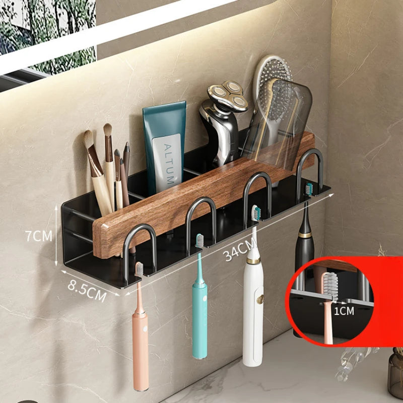 Bathroom Toothbrush wall mounted holder Walnut wood storage rack bathroom organizer toothbrush storage Toothpaste Holders