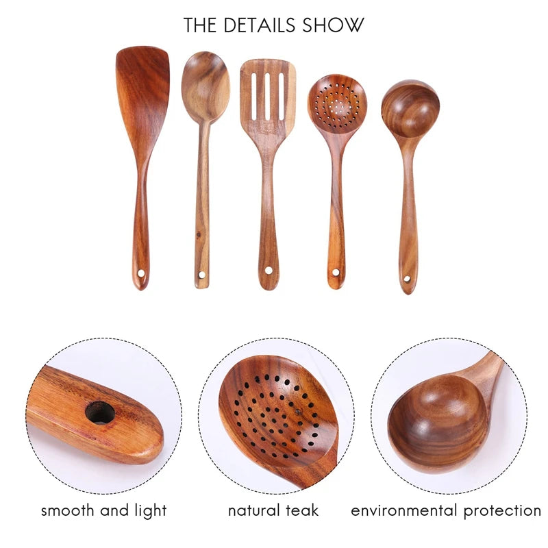 Healthy Cooking Utensils Set Wooden Cooking Tools Natural Nonstick Hard Wood Spatula And Spoons - Durable Eco-Friendly And Safe
