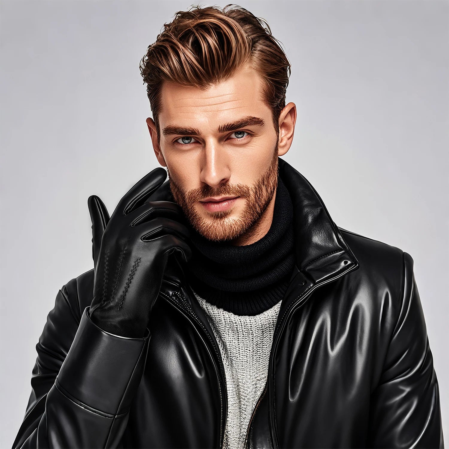 BISON DENIM Sheepskin Leather Gloves for Men Winter Warm Cashmere Lined Touchscreen Sport Gloves for Running Cycling Ski Driving