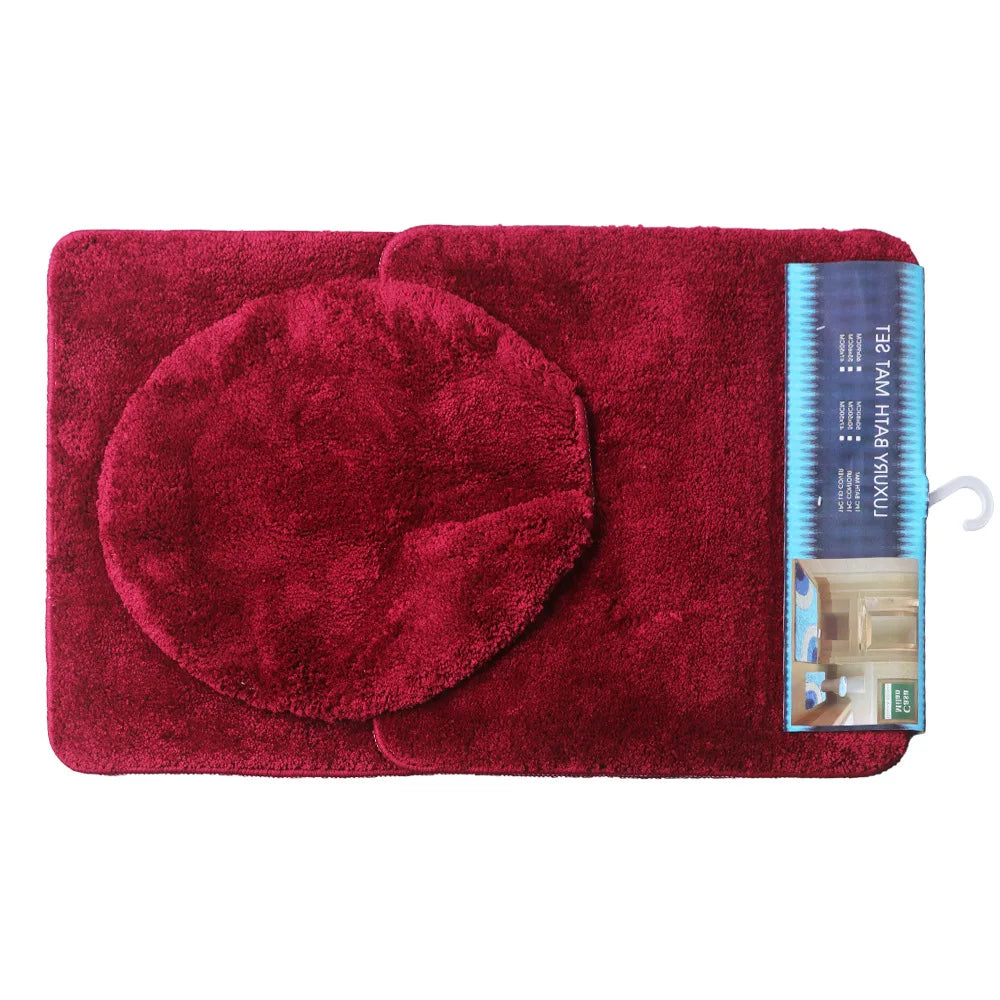 3 Pieces Toilet Three-Piece Non-Slip Mat Bathroom Absorbent Set Bathroom Toilet Carpet Bathroom Solid Color Microfiber Bath Rug