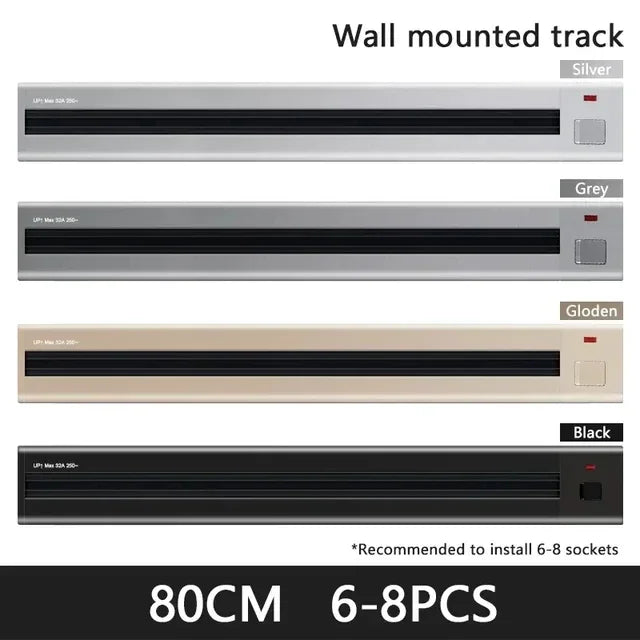 Enchufes móviles montados en la pared, Riel de enchufe de pista moderno, potencia de electrodomésticos de alta gama, puertos USB