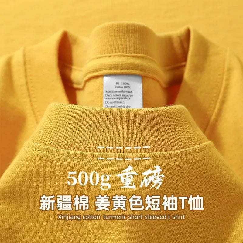 500g Heavy Cotton Solid Color Short-sleeved T-shirt Men's and Women's Same Body Shirt Inner Top Men's Half-sleeved T-shirt