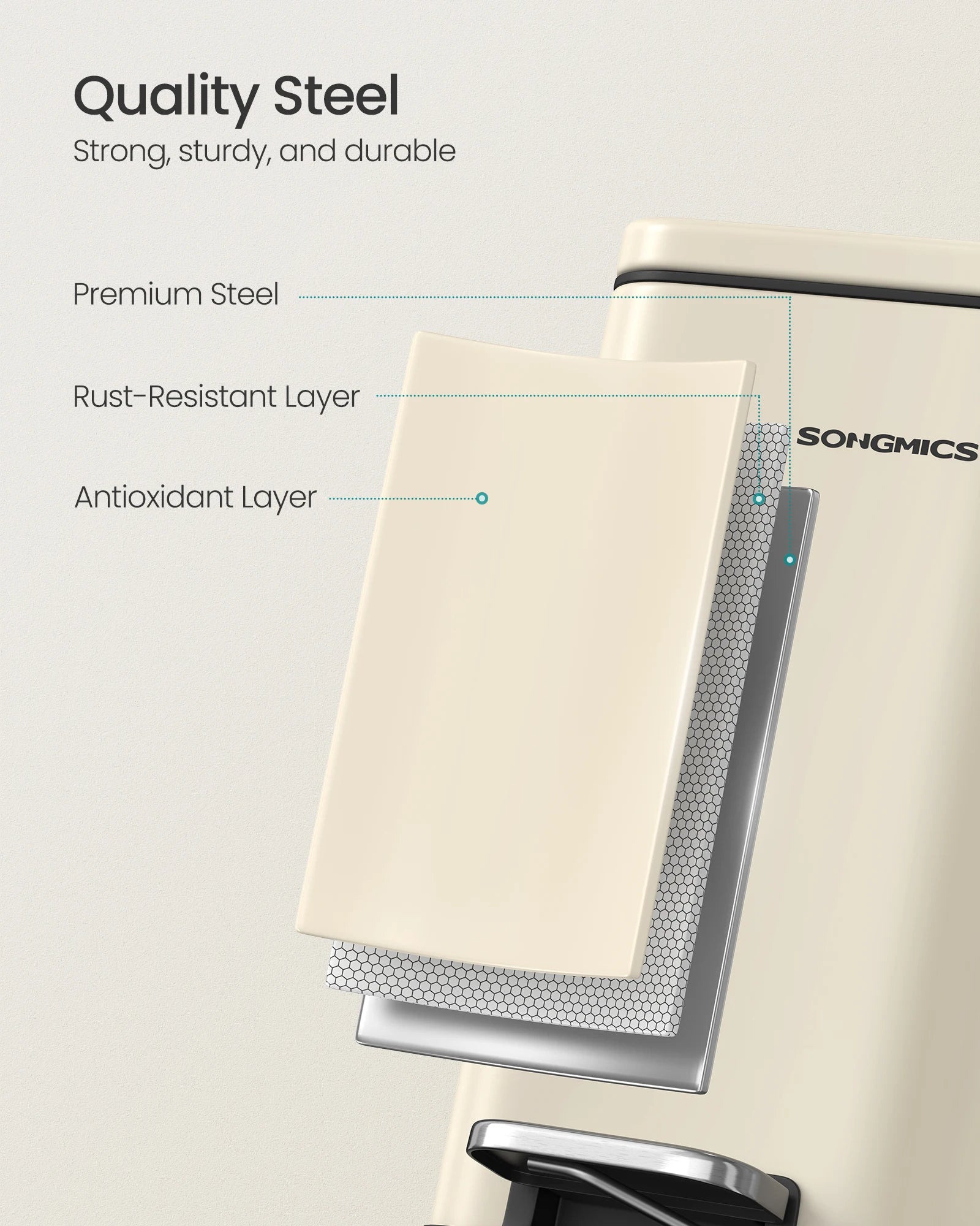 SONGMICS Bathroom Bin, 5L Small Bin with Lid, Pedal Toilet Bin, Slim for Small Spaces, Steel, Soft Close