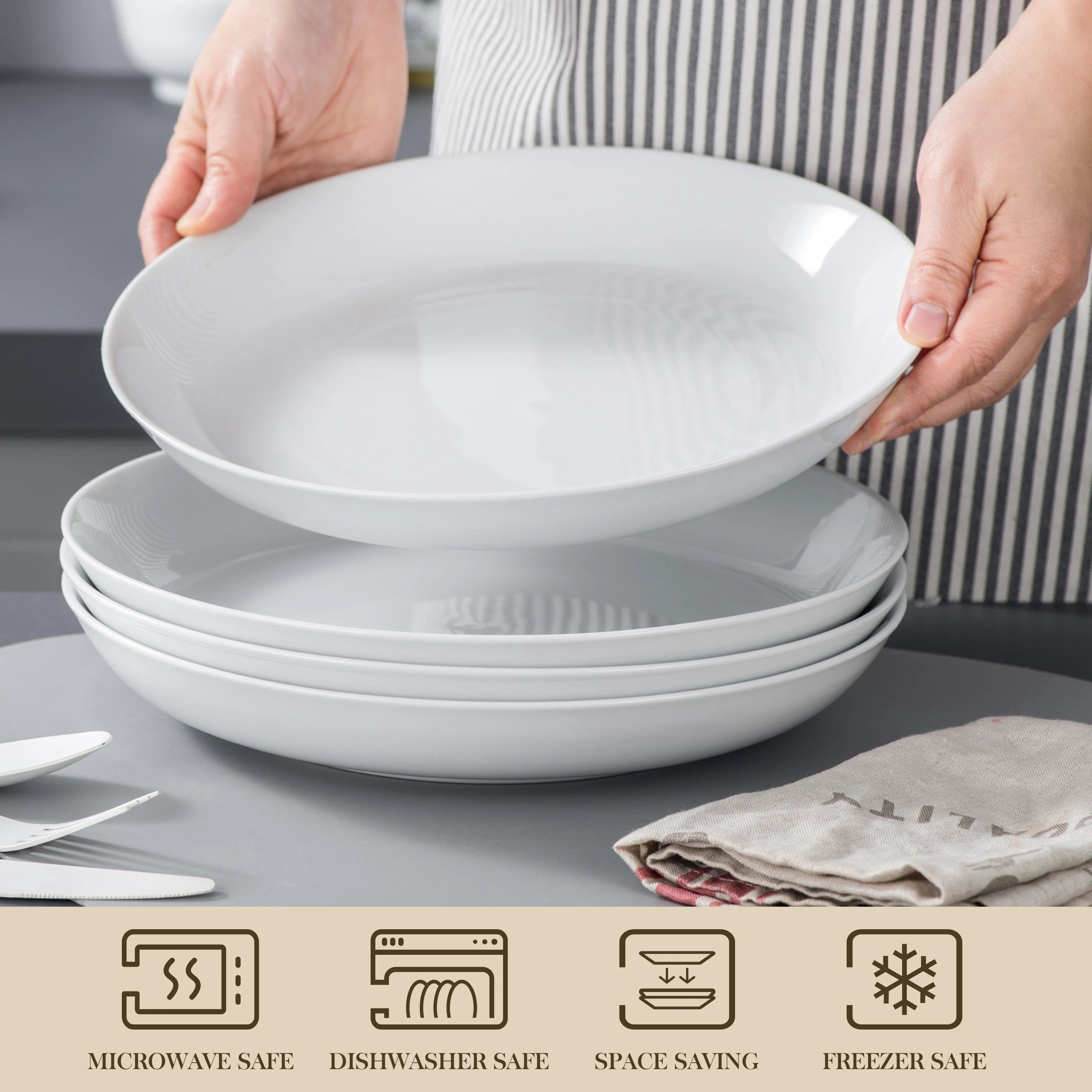 MALACASA 4/8/12 Piece Large Pasta Bowls Set 1680 ML Salad Bowl Ceramic Bowl Sets Wide and Shallow Bowls Set For Fruit/Pasta