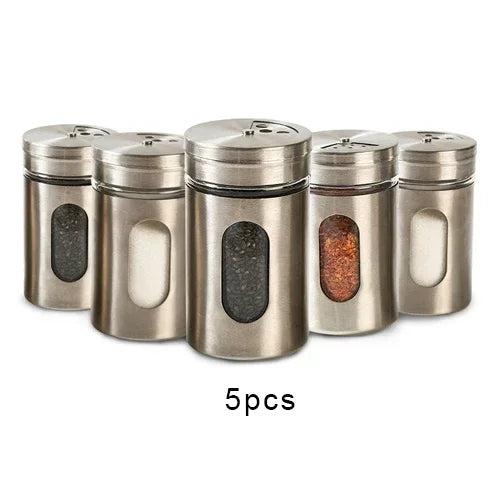 Stainless Steel Seasoning Spice Storage Box Condiment Bottles Shaker Jars Organizer BBQ Cooking Herbs Toothpick Holder
