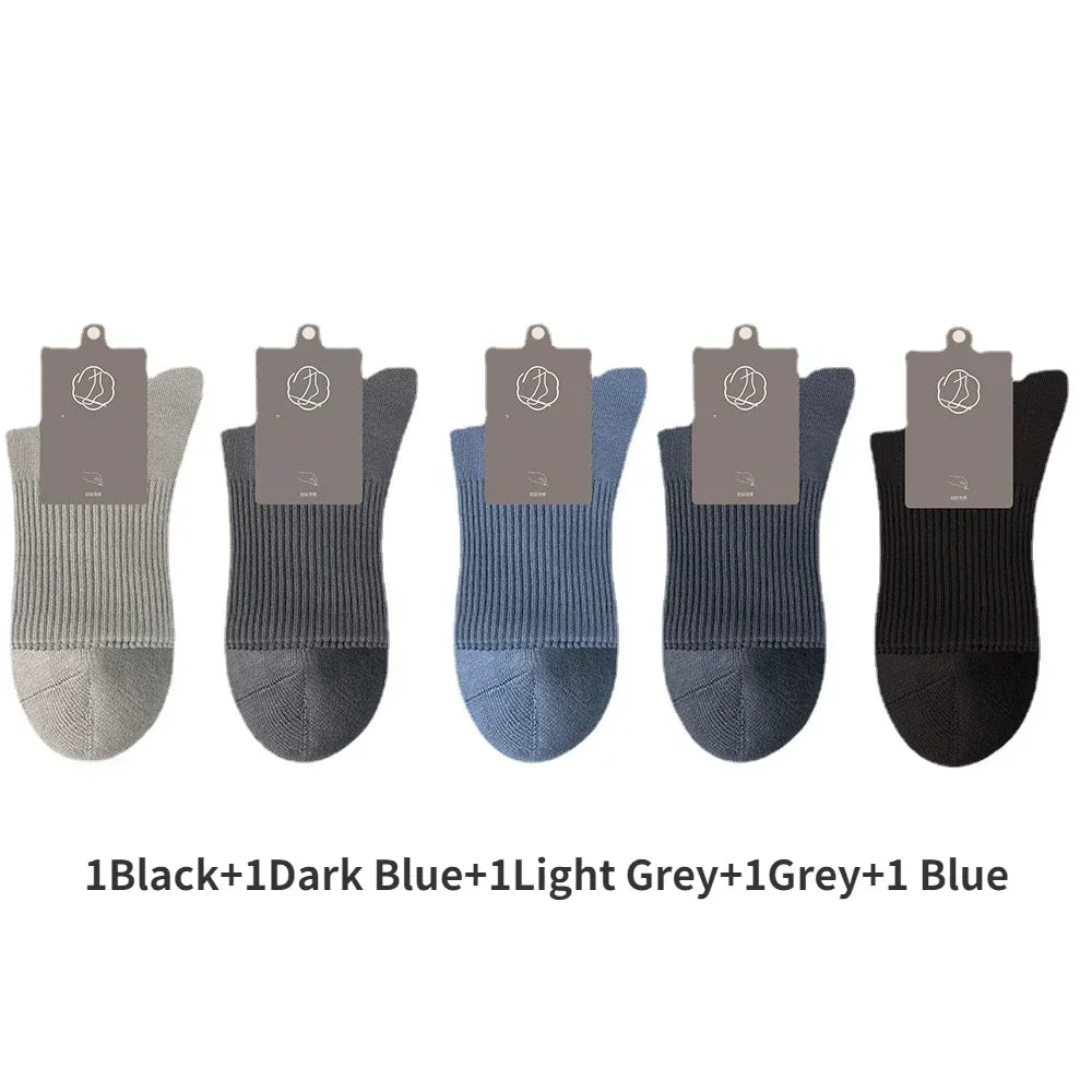 96% Pure Cotton Men's Socks 5 Pairs/Lot High Quality Business Antibacterial Long Thick Socks Casual Breathable Autumn Winter