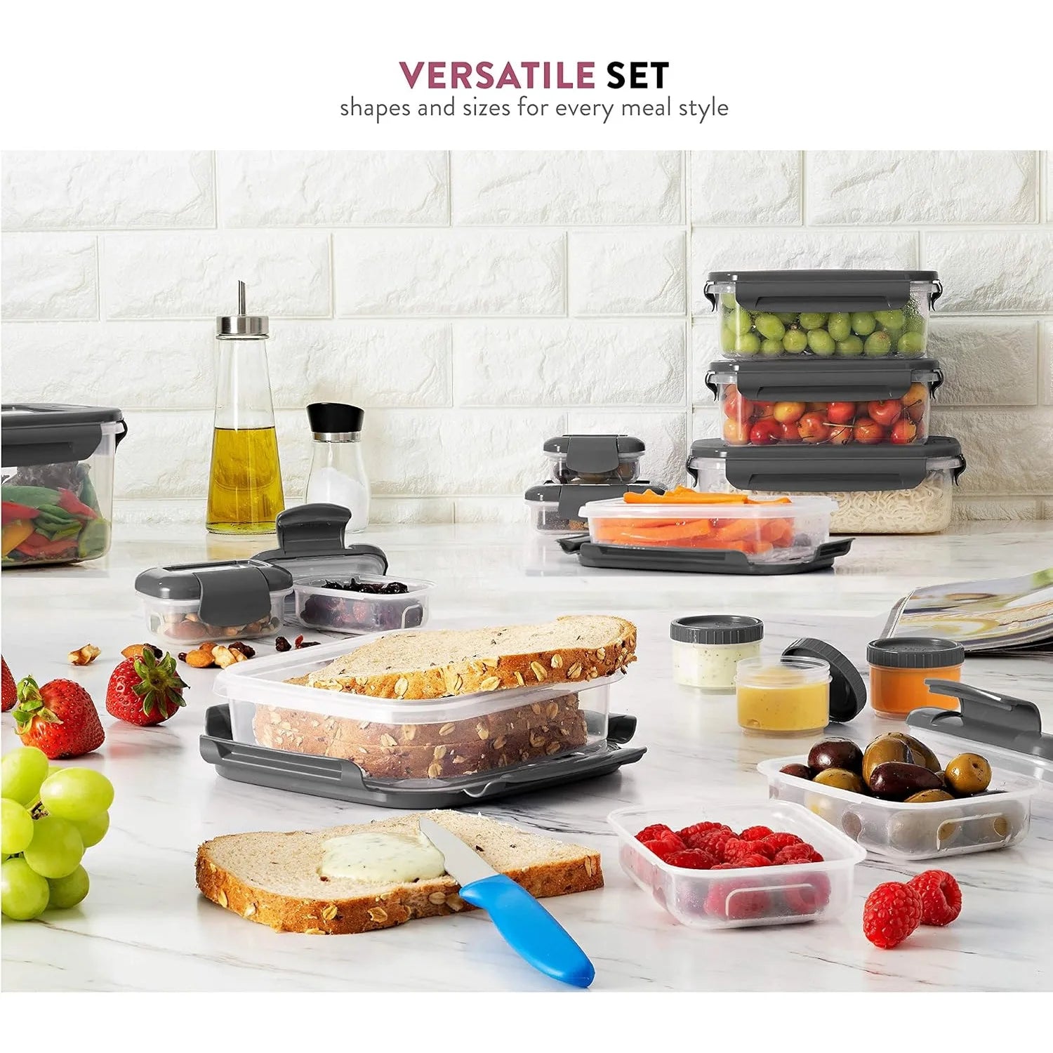 Food Storage Containers 40-Piece Airtight Leakproof BPA-Free Durable Plastic for Leftovers Freezer Microwave Dishwasher-Safe