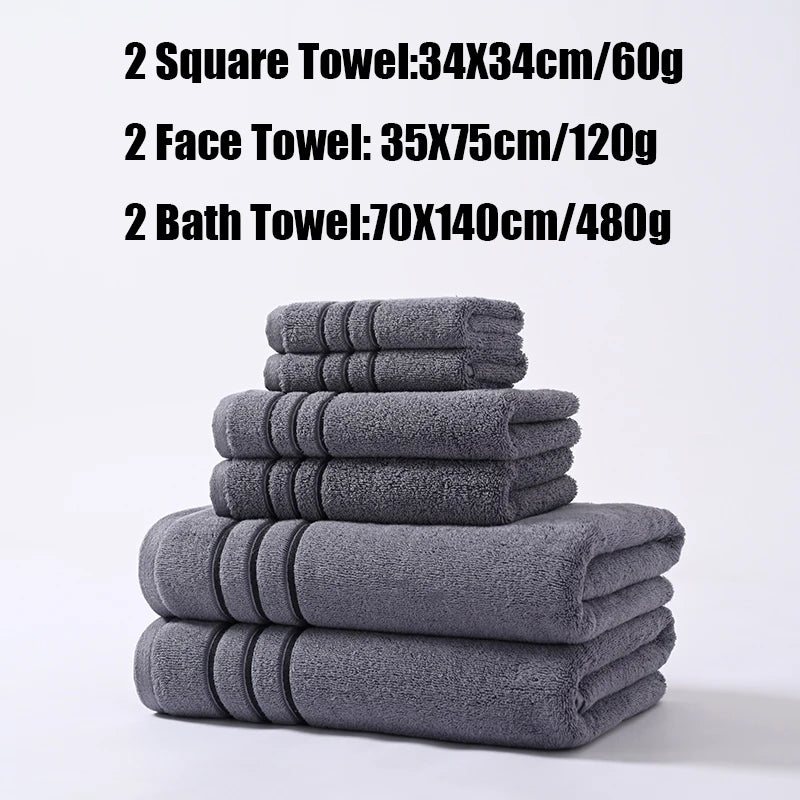 6/8PCS Bath Towel Set Adult Bathroom Cotton Super Absorbent 2 Wash Towel 2 Hand Towel 2 Bath Towel Hotel Spa Beauty Salon Grey