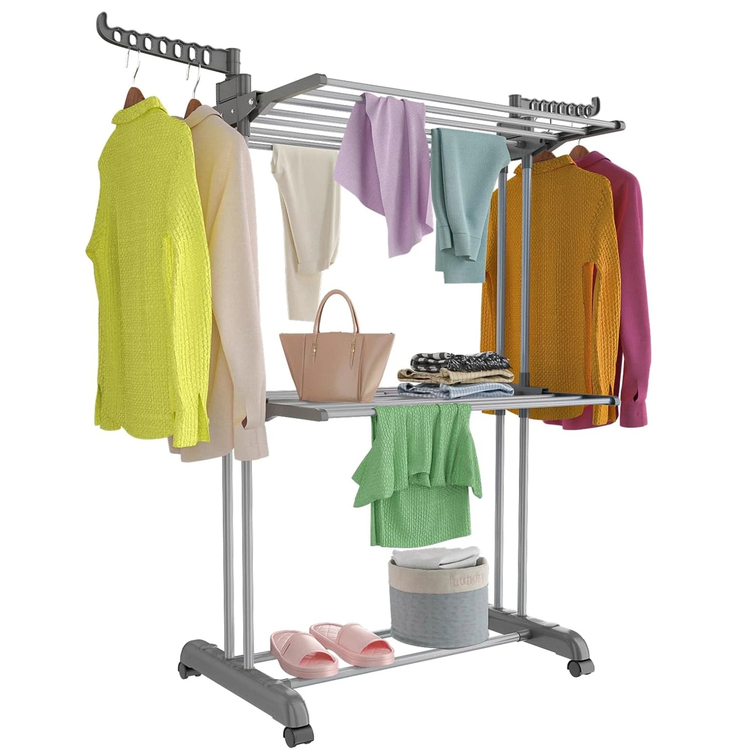 Stainless Steel Drying Rack Floor-Standing Folding Clothes Drying Cool Balcony Simple Baby Clothes Quilt Rack Home Furniture