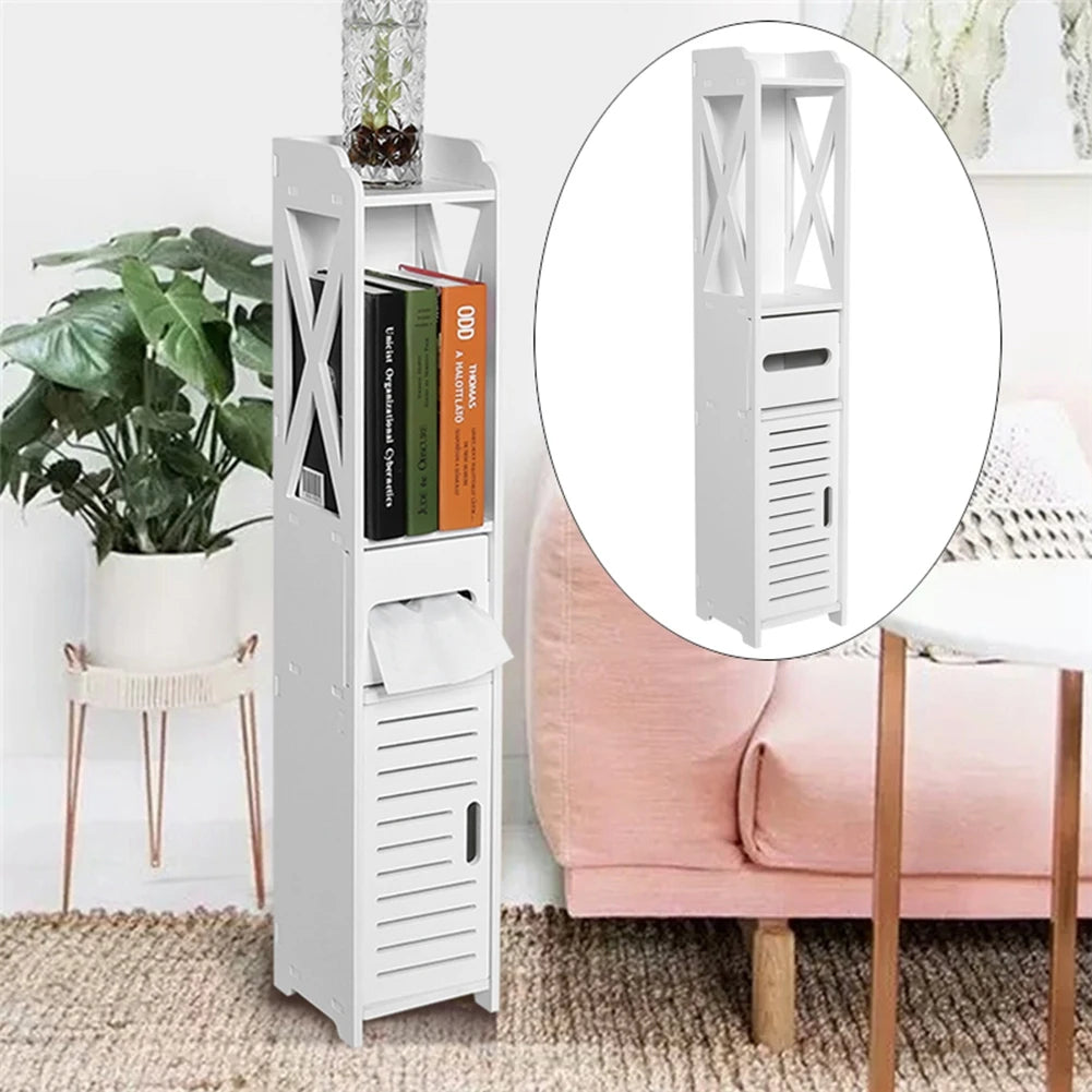 80x15.5x15CM Bathroom Toilet Furniture Cabinet White Wood Cupboard Shelf Tissue Storage Rack Bathroom Storage Cabinet
