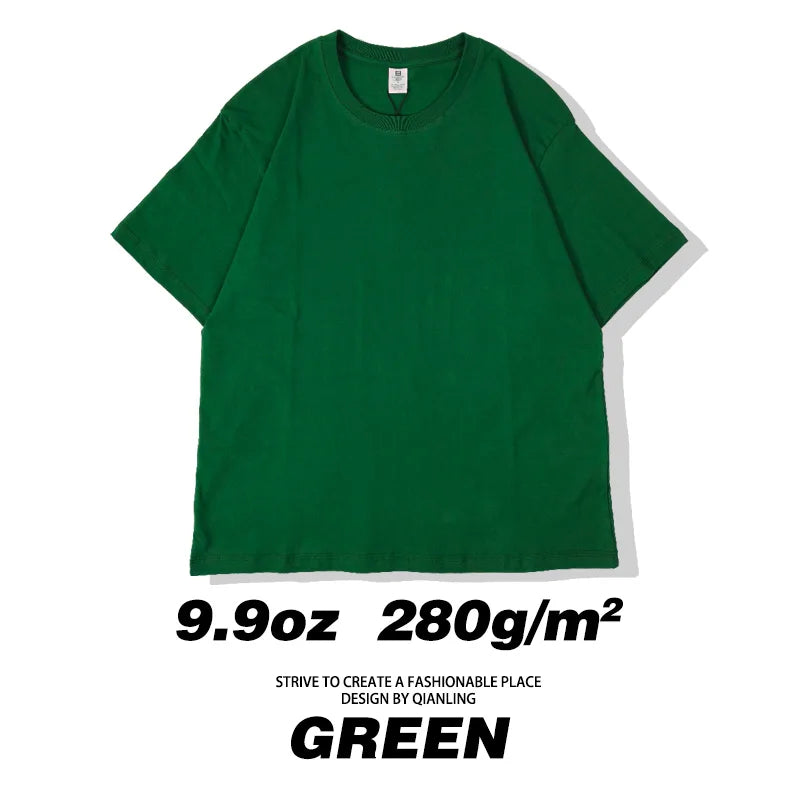 280GSM New Summer 100%Cotton T Shirts Men Casual Short Sleeve Cotton Crew Neck Soft Plain T-Shirt Men's Loose Fit Tee Shirt Tops