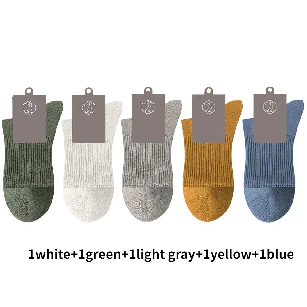 96% Pure Cotton Men's Socks 5 Pairs/Lot High Quality Business Antibacterial Long Thick Socks Casual Breathable Autumn Winter