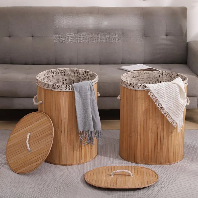 Large Capacity Dirty Clothes Bamboo Woven Storage Basket Foldable Laundry Storage Basket With Lid Handmade Storage Basket ZF345
