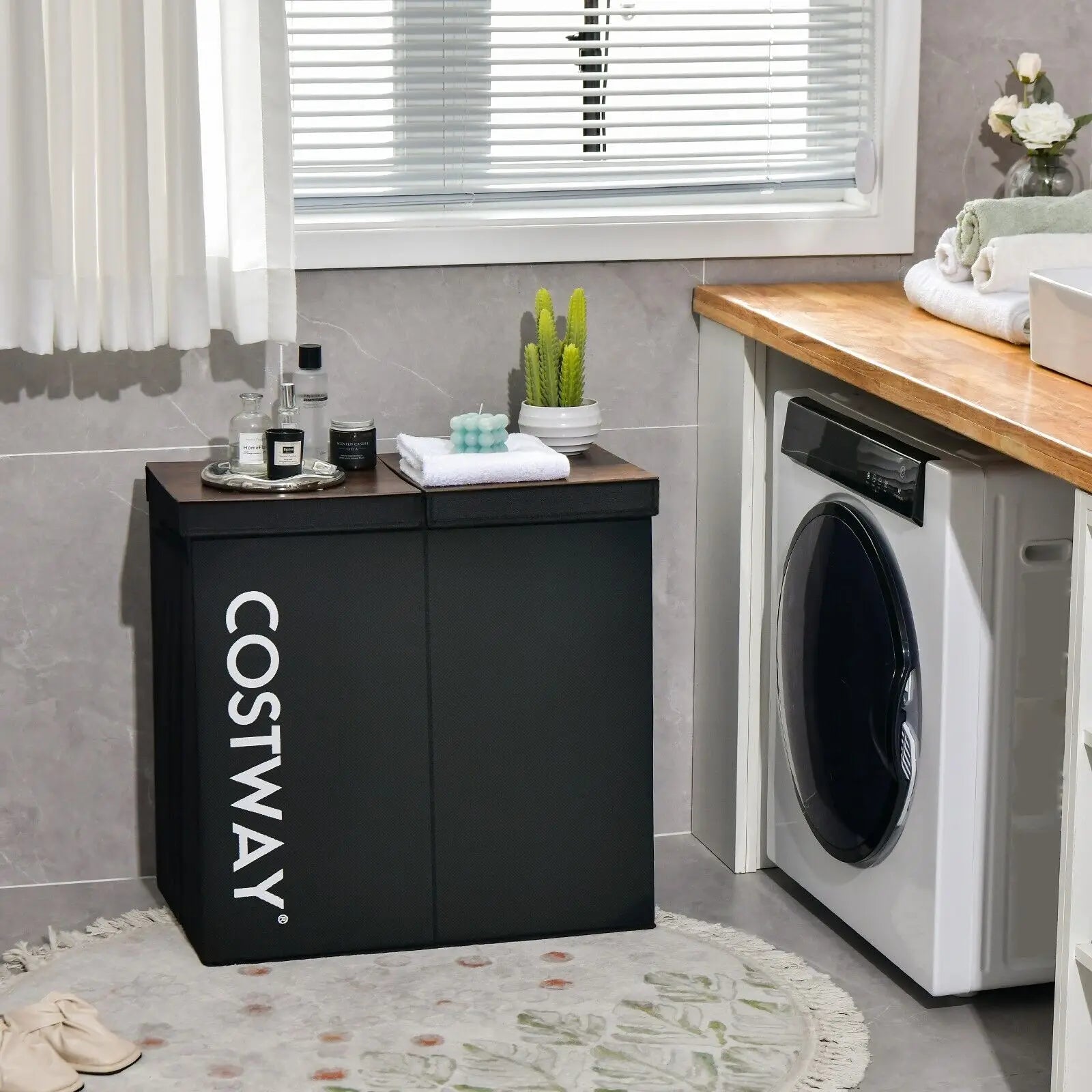 GOFLAME 2-Section Large Laundry Basket 105L Laundry Hamper Bin Clothes Organiser Home